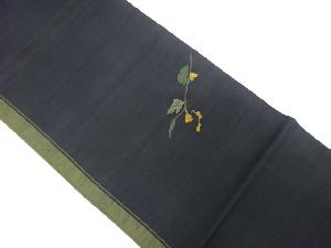 手織り紬枝花模様織出し袋帯